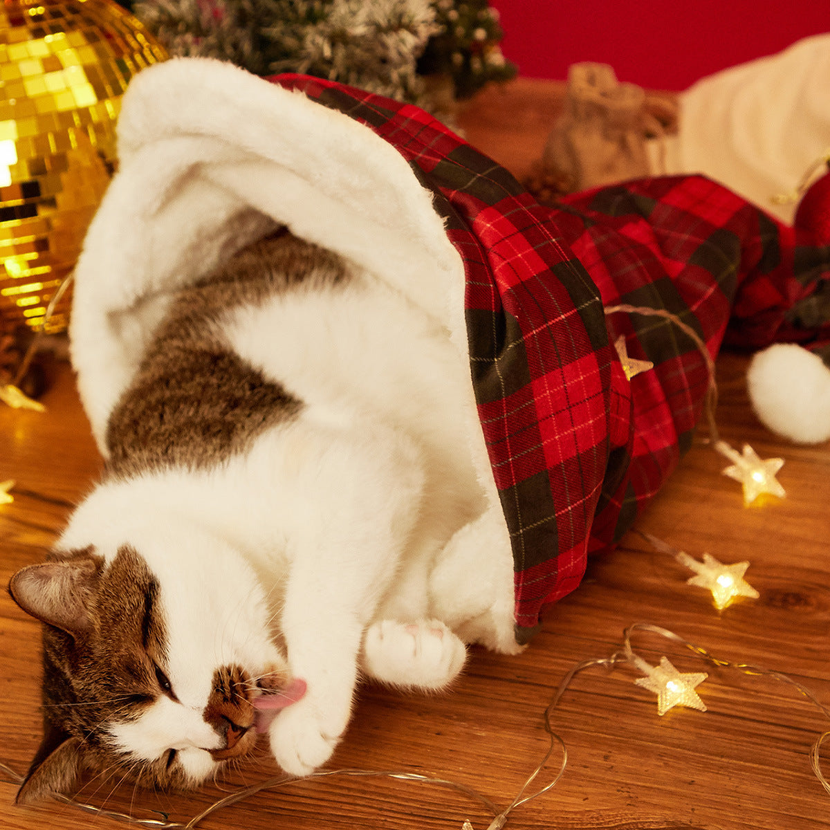 Estera nido para mascotas con iglú navideño de algodón cálido