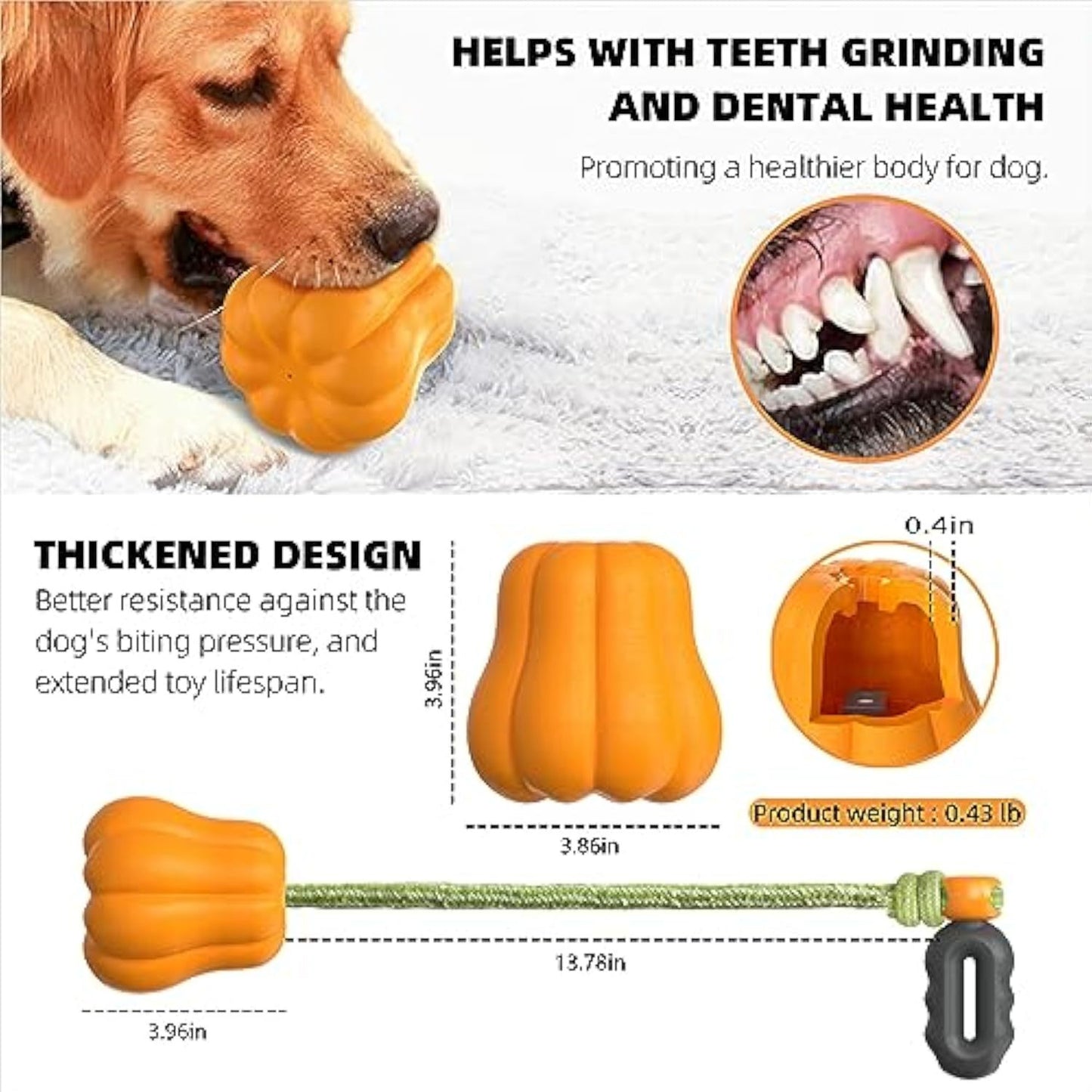 Juguete premium para perros de Halloween: lanzador de calabaza amarillo con cordón para una diversión chirriante 