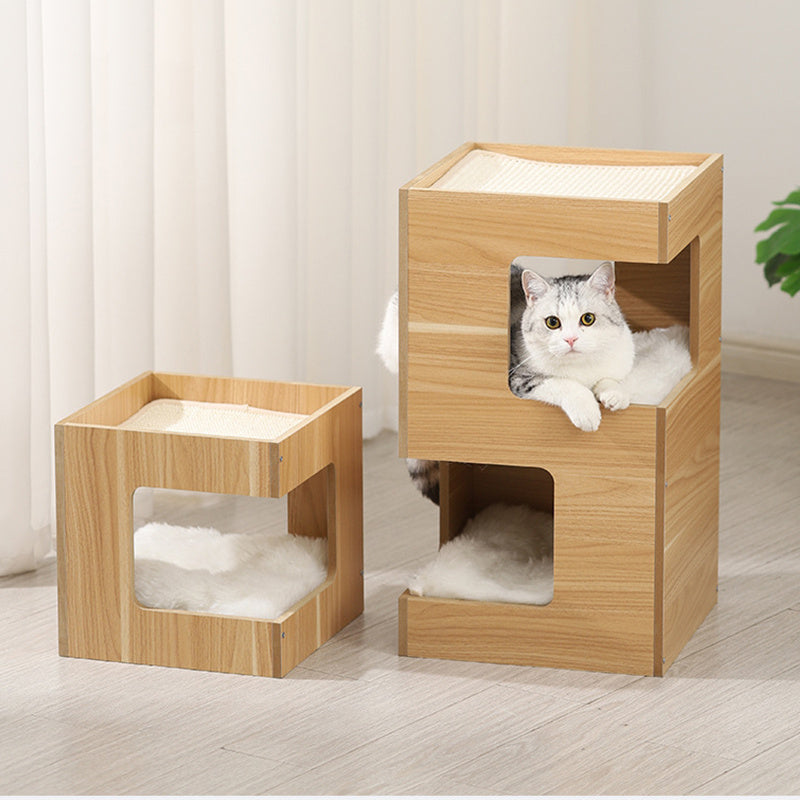 Nid pour chat en sisal avec autocollants double couche en bois massif sans trace