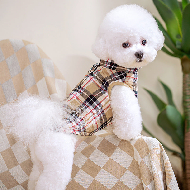 Vêtements d'hiver pour animaux de compagnie, en coton lourd, veste à carreaux avec fermeture éclair, doudoune, fournitures pour animaux de compagnie