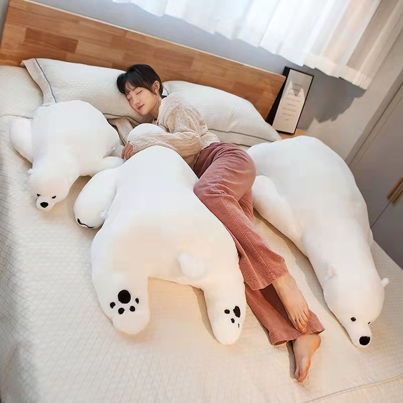 Polar Bear Plush Toy Sleeps With Pillow