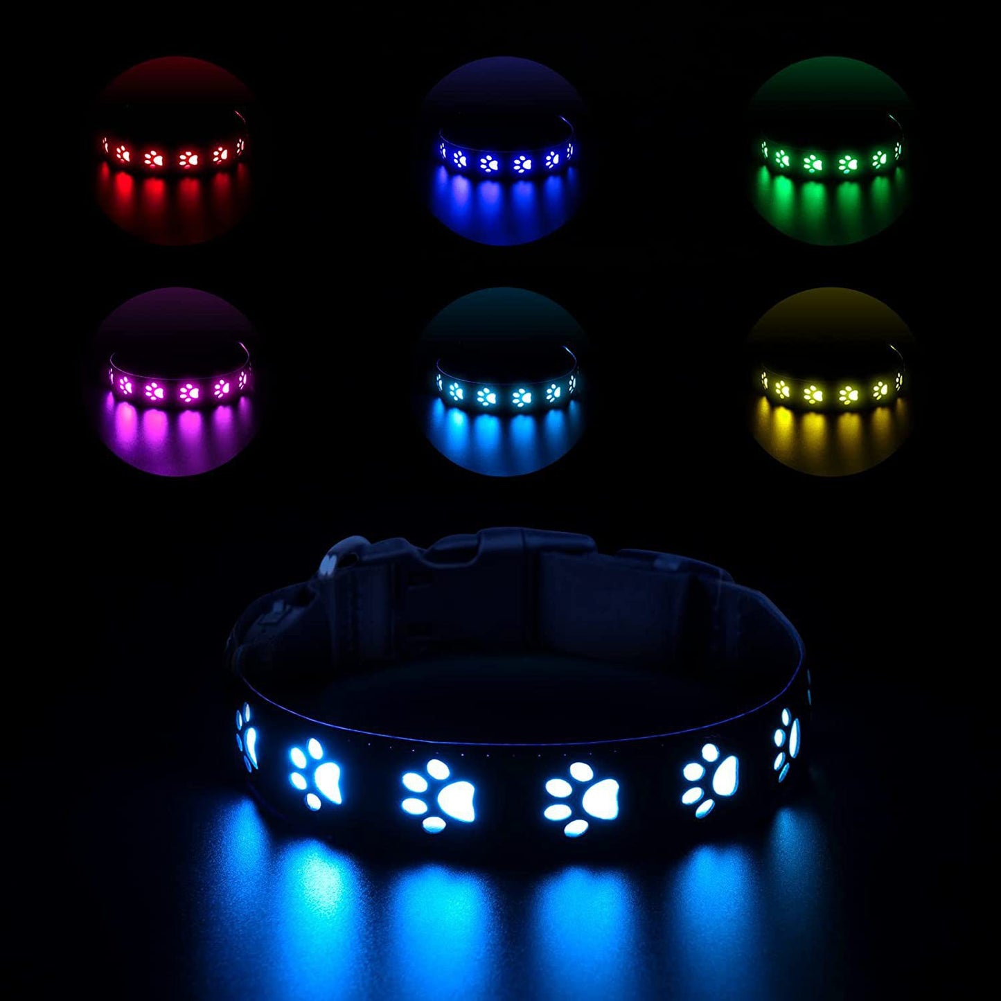 7 Colors In One LED Luminous Collar USB Charging Luminous Dog Paw Cat Traction