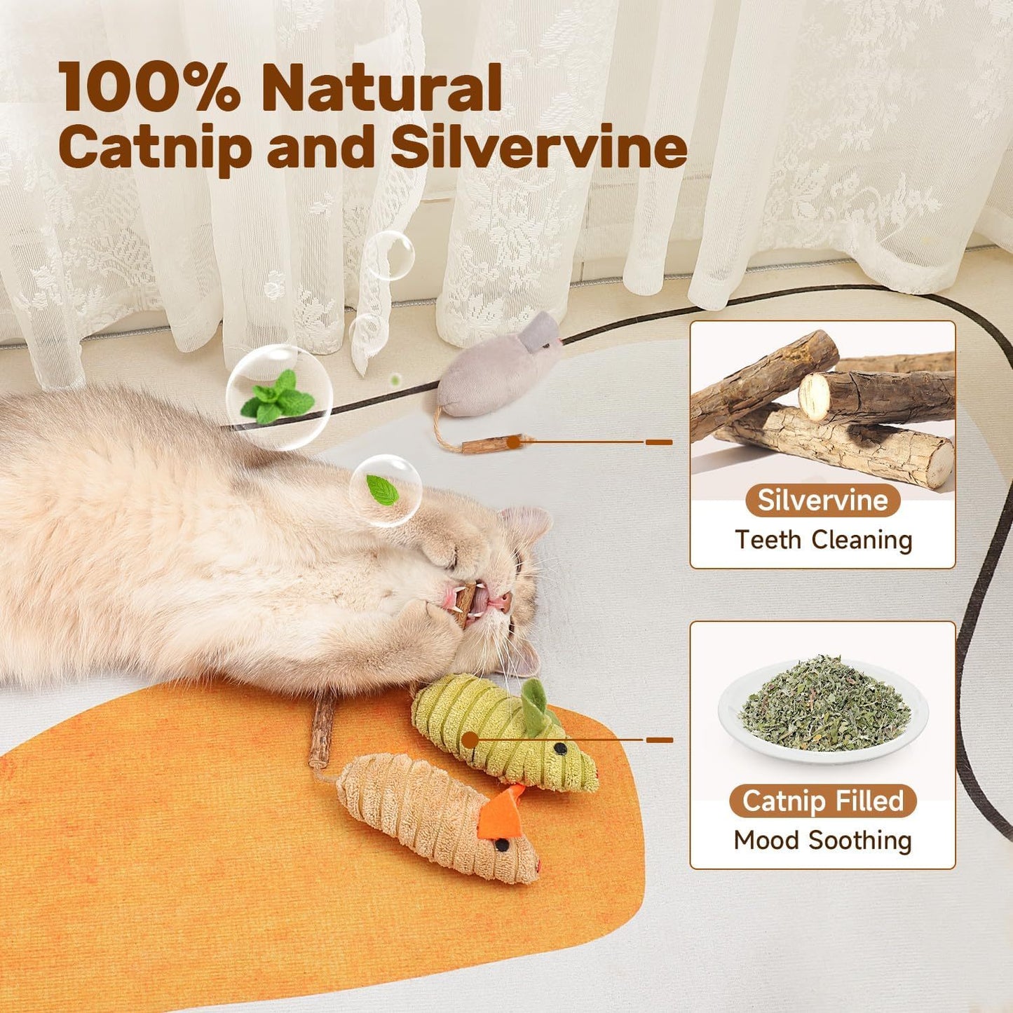 Potaroma Juguetes para gatos Ratones chirriantes Hierba gatera interactiva Silvervine Animales Juguetes para gatitos de interior Juguete para masticar gatos Juguete para ejercicios para todas las razas y especies