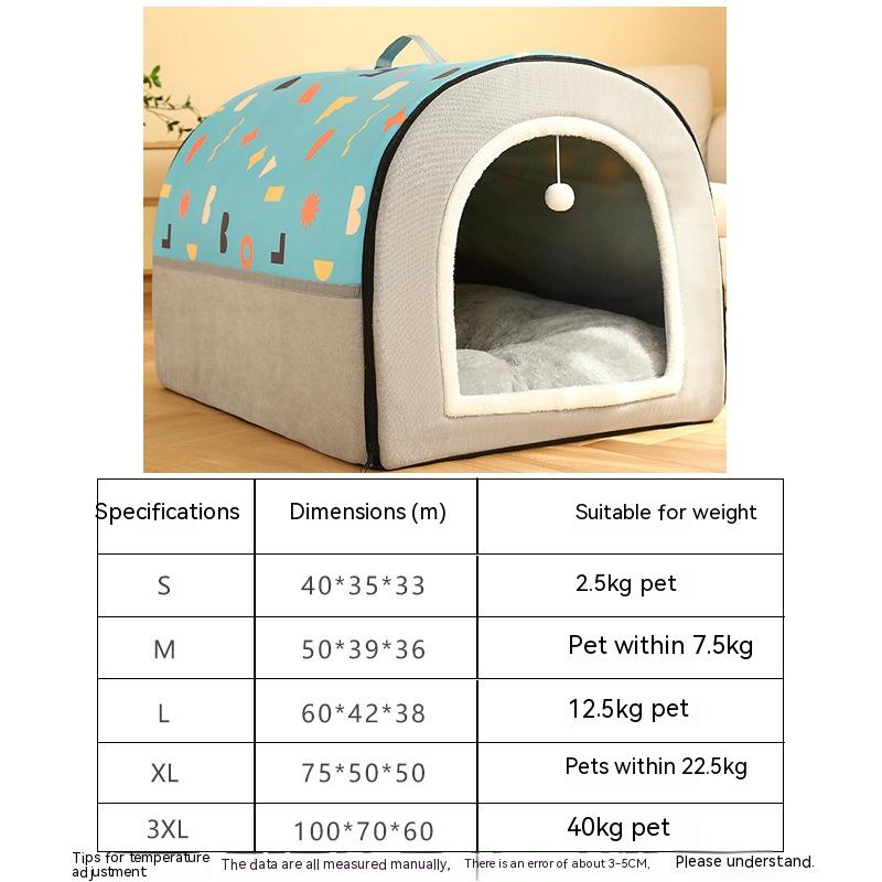 Chenil chaud semi-fermé amovible et lavable à motif géométrique bicolore