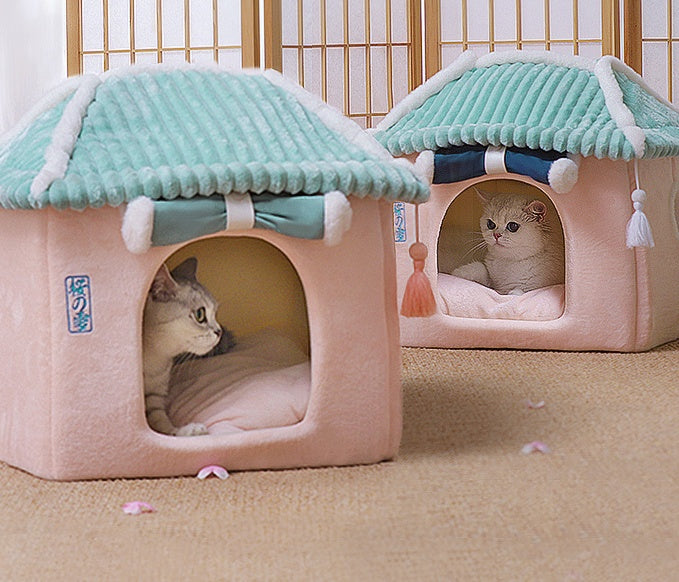 Casa para gatos, cama para gatos extraíble y lavable, suministros para mascotas, casa cerrada para gatos, Villa