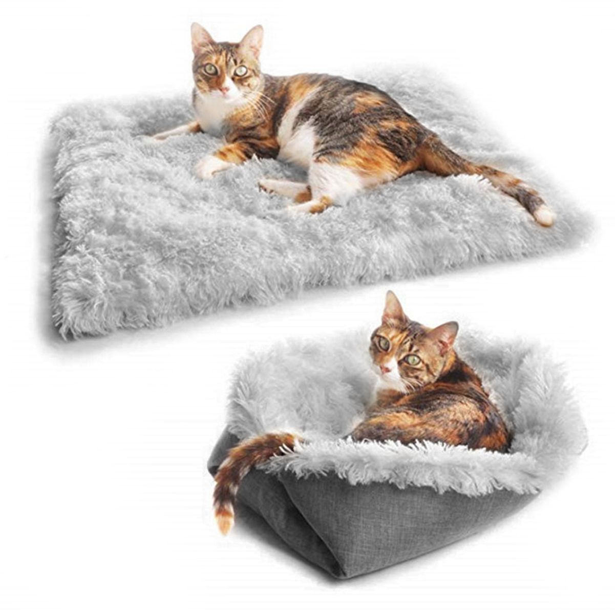 Couverture pour animaux de compagnie à deux usages, coussin chauffant auto-chauffant pour animaux de compagnie, chat, chien, tapis de couchage moelleux à poils longs, canapé lavable à double couche épais