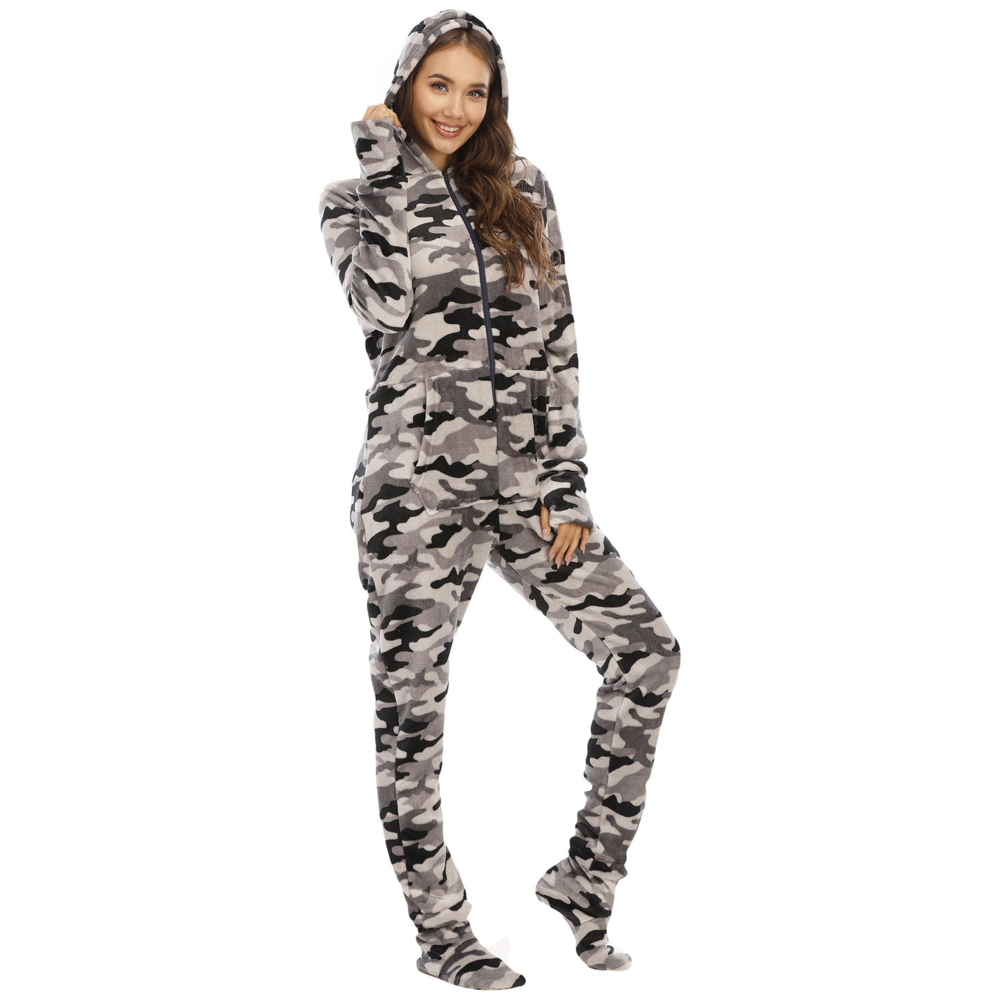 Animal Print One-piece With Foot Cover Pajamas And Home Wear