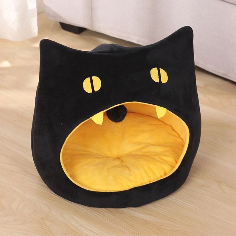 Cama suave y cálida para gatos, diseño con forma de gato, caseta para mascotas, cama acogedora para perros pequeños, canasta para gatitos para decoración de Halloween