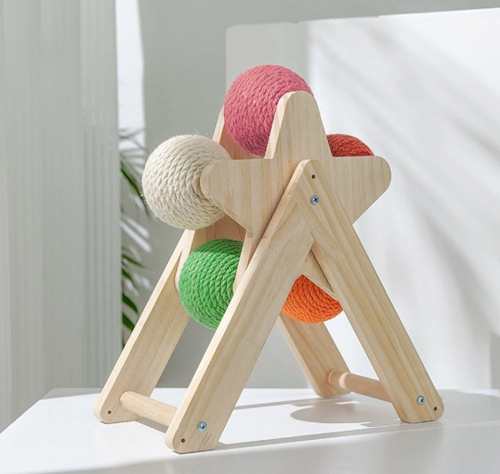 Solid Wood Standing Cat Catching Ball Toy