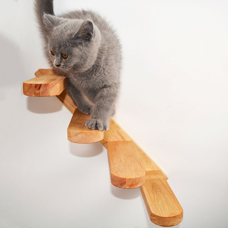 Gatos que suben escaleras en paredes de madera maciza, trampolines de madera de caucho y juguetes para escaleras 