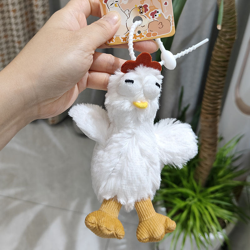 Pendentif en peluche créatif en forme de poule pondeuse inférieure, porte-clés en peluche grinçante, ornement suspendu pour sac à dos d'école