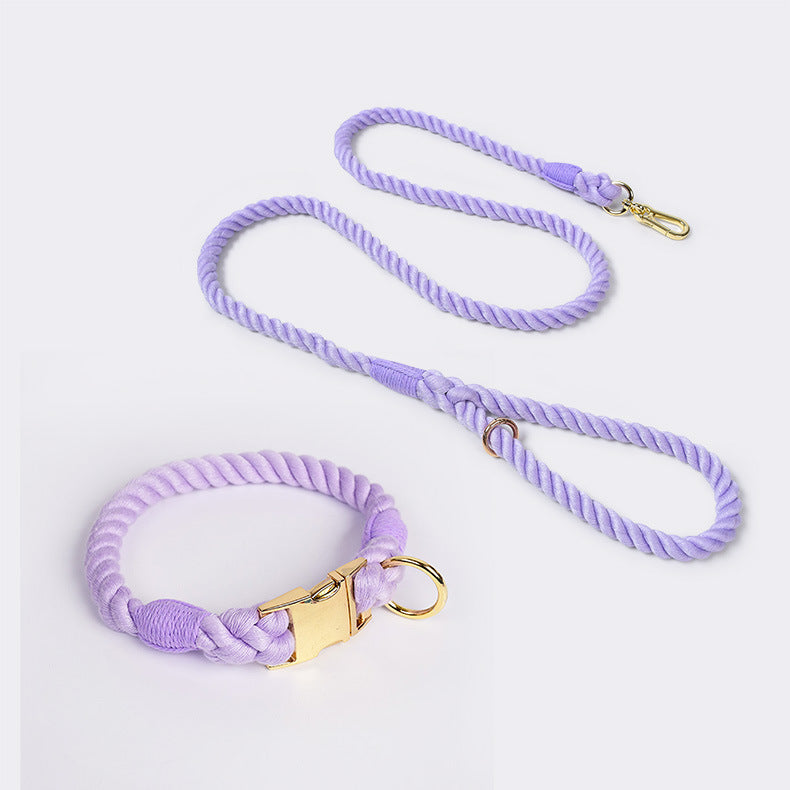 Weaving Gradient Colored Cotton Rope Pet Collar