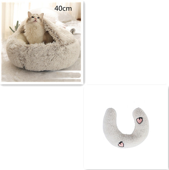 Lit d'hiver 2 en 1 pour chien et chat, lit rond en peluche chaud, maison douce et longue en peluche pour animaux de compagnie