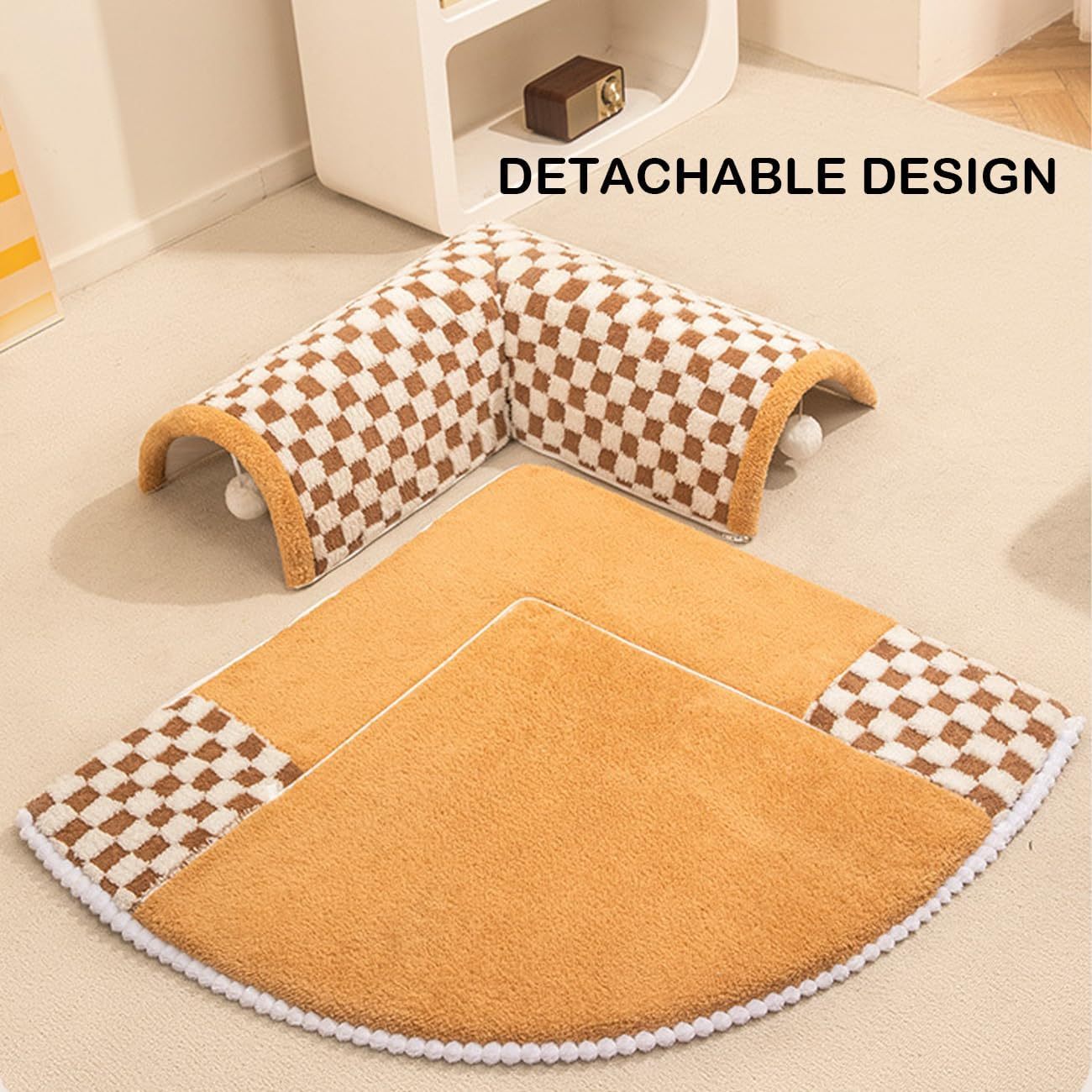 Cama tipo túnel 2 en 1 para perros y gatos, bonita cama para mascotas con forma de abanico, divertida y a cuadros de felpa