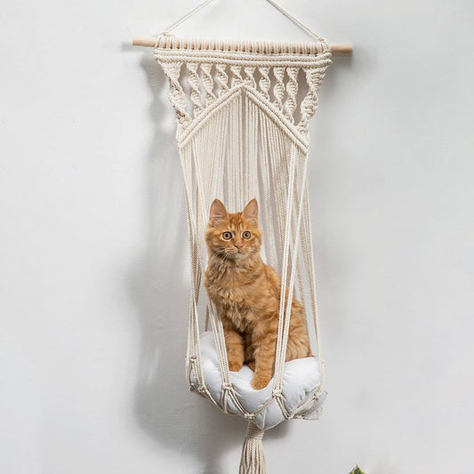 Woven Creative Cotton Rope Net Pocket Hanging Cat Litter Basket