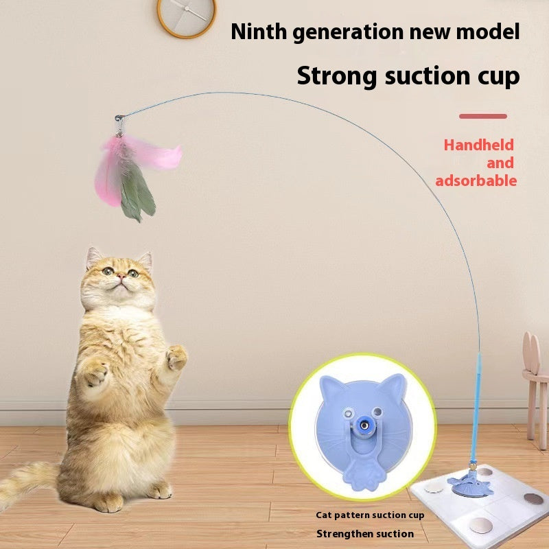 Cat Teaser Strong Suction Cup Long Brush Holder Toy With Bell