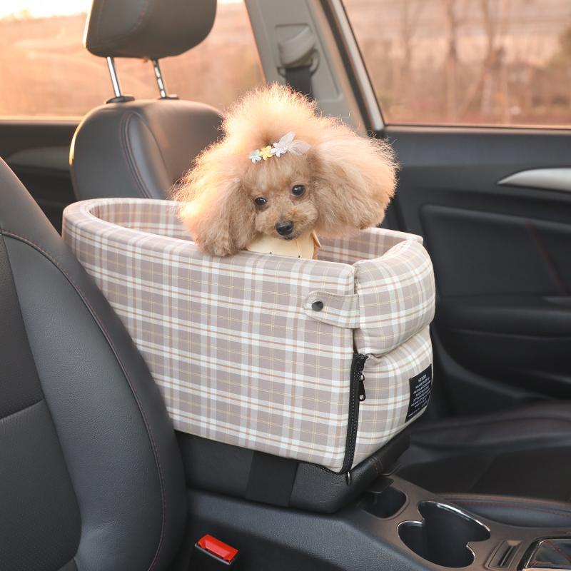 Asiento de coche portátil para mascotas, con control central, antideslizante, para perros, caja de seguridad con reposabrazos, cama elevadora para perros pequeños y gatos