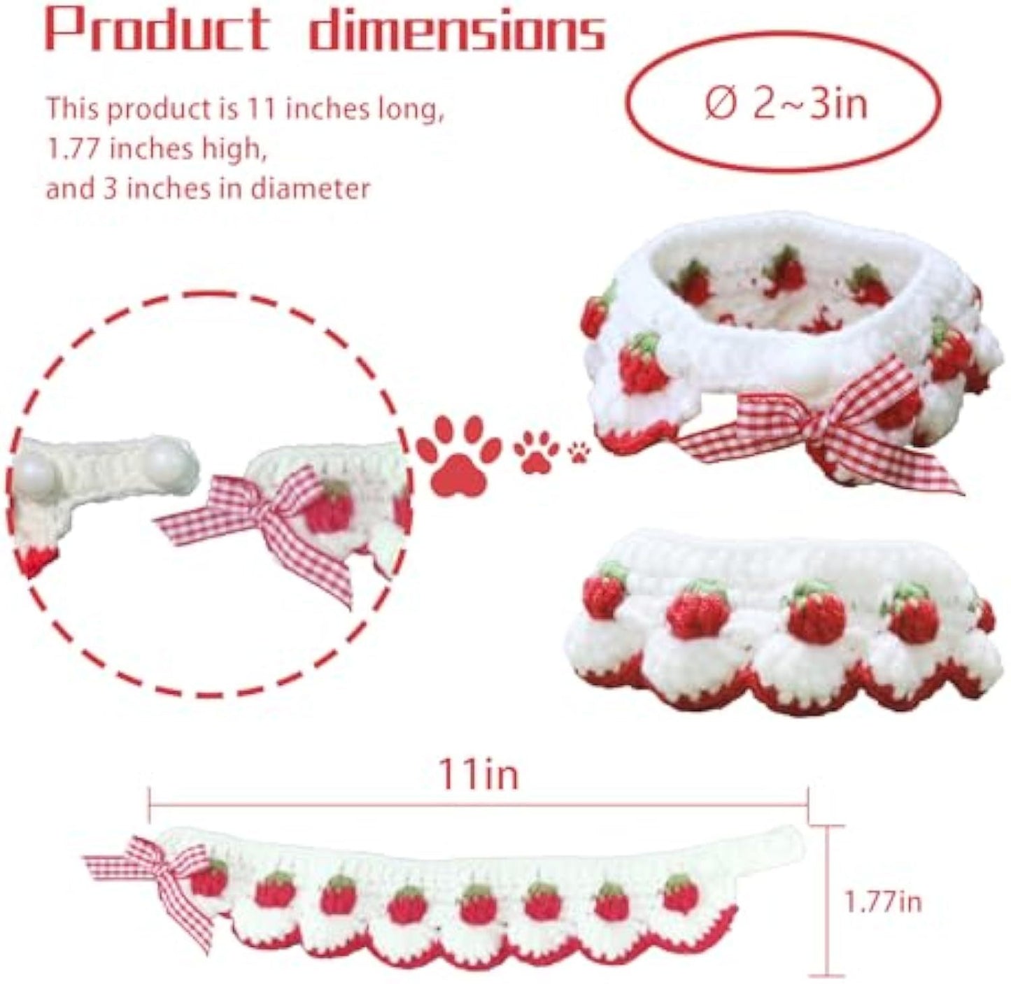 Adorable collier pour chat à motif fraise avec boucle détachable et nœud papillon mignon pour chaton et certains chiots 