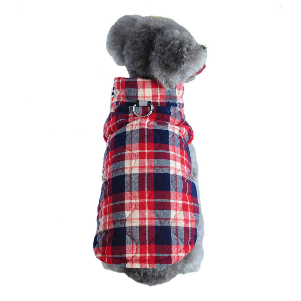 Ropa de invierno para perros, ropa para mascotas de algodón pesado, chaqueta a cuadros con cremallera, chaqueta, suministros para mascotas