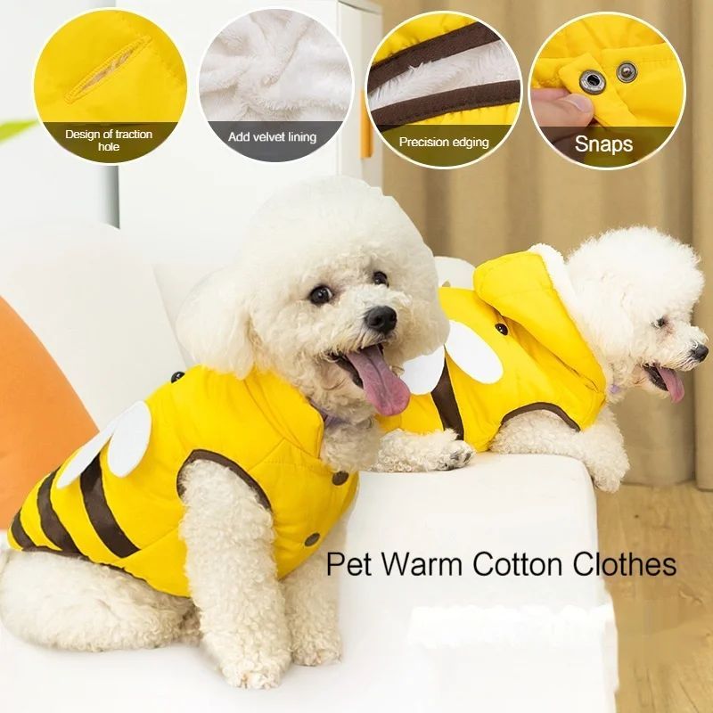 Warmly Dog Coat Cute Bees Pets Costume Outfit Winter Dogs Clothes For Cold Weather Small Medium Large Dogs Jacket