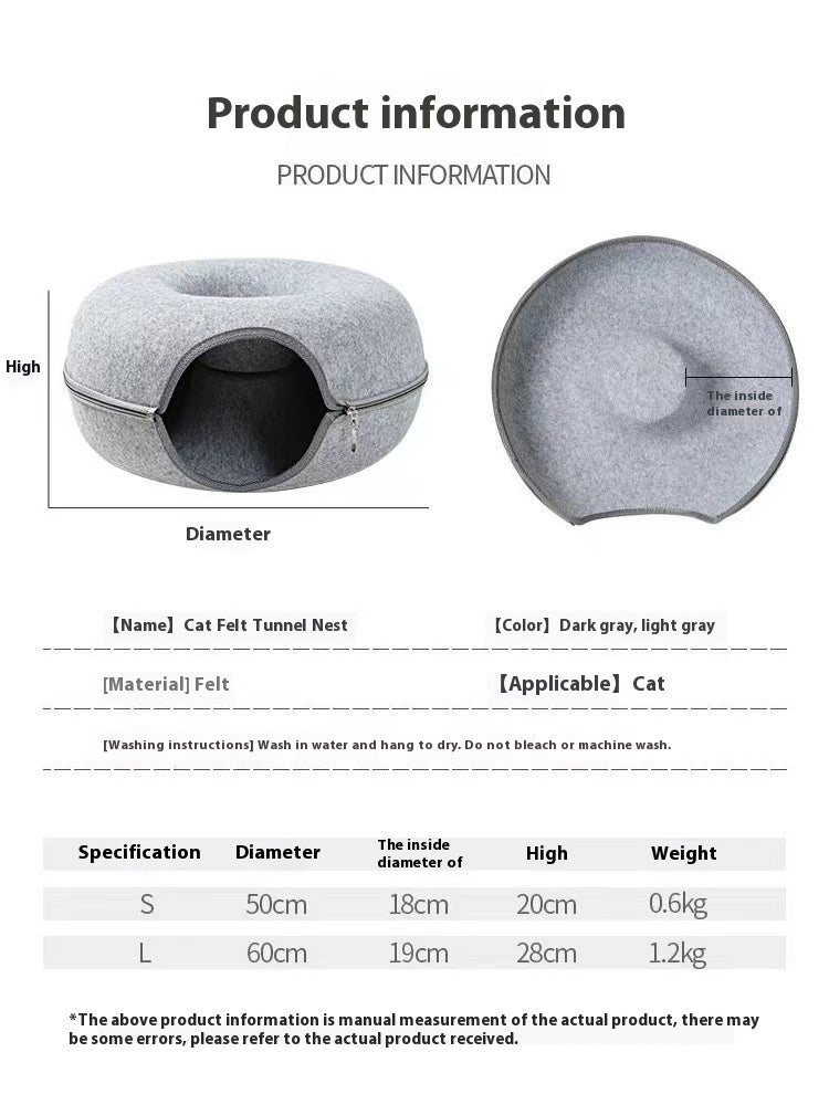 Cómoda cama redonda para mascotas con forma de túnel para gatos