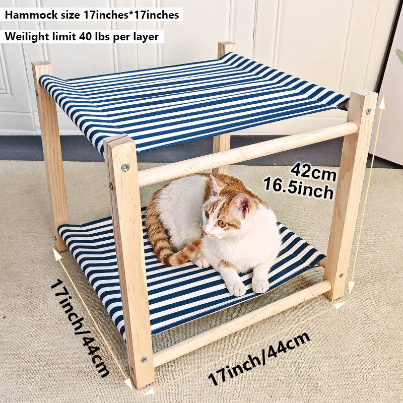 Pet Camp Bed Solid Wood Double Layer Cat Hammock Upper And Lower Bunk Removable And Washable