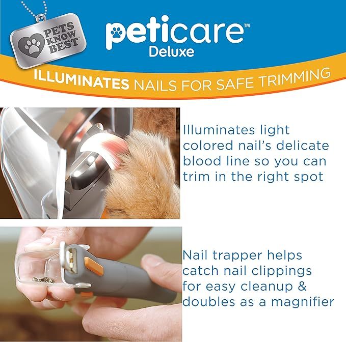 Allstar Innovations PetiCare Coupe-ongles pour animaux de compagnie à lumière LED - Idéal pour couper les ongles et les griffes des chats et des chiens, grossissement 5X qui sert également de piège à ongles, clip rapide, lames en acier