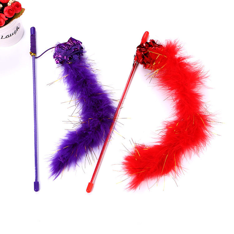 Purple Cat Teasing Stick Toy Interactive Stick Sparkly Feather Boa With Crinkle Ball Tease Cat Rod Funny Cute Pet Supplies For Cat Training Indoor Cats Cat Toys Interactive For Indoor Cats