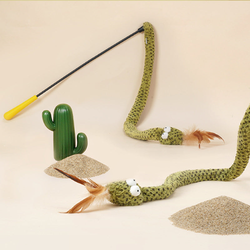 Palo de juguete para gatos con forma de serpiente, juguete para gatos, artefacto para gatos, suministros para gatos, palo largo con plumas para aliviar el aburrimiento