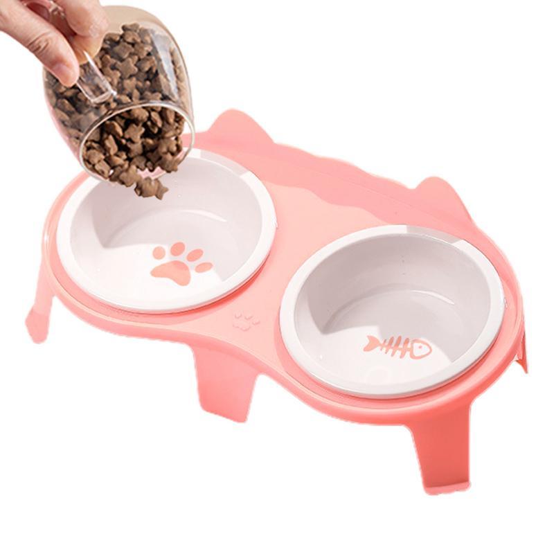 Ensemble de bols pour nourriture et eau pour chat Ensemble de bols pour animaux de compagnie en céramique Bol surélevé incliné avec support Bol pour chat d'intérieur avec crochet Design Eau