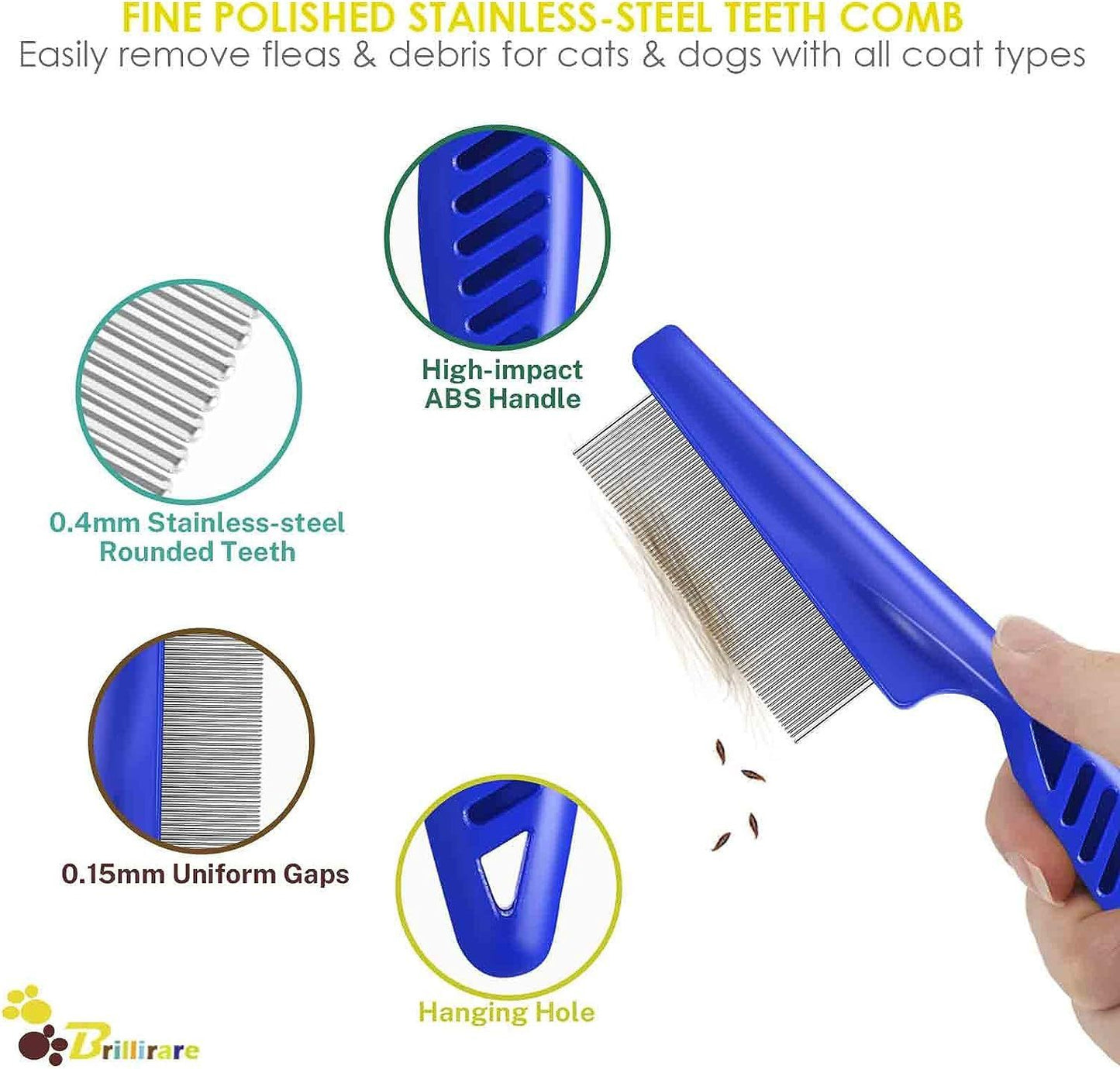 Stainless Steel Dense Gear Blue Pet Flea Comb 4-piece Set