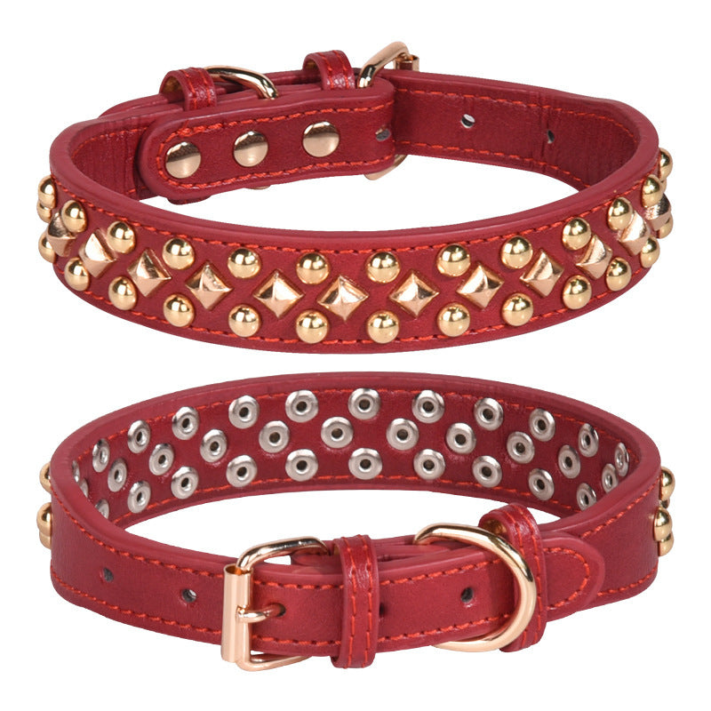 Rivet Leather Collar Golden Rivet Decoration Pet Dog Collar , Apply To Small Medium Large Dogs ,Retro Style Collar