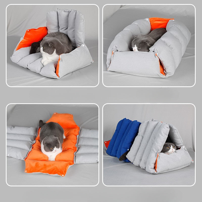 Nido para gatos con forma de sofá triangular y agujeros perforados que se pueden combinar y deformar Nidos para mascotas cálidos multiusos para otoño e invierno