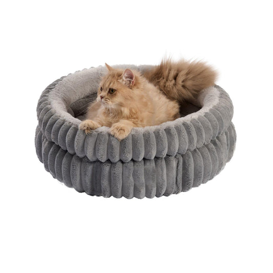 Cama para gatos y gatitos, redonda, lavable, para gatos de interior, cama de piel sintética súper suave para cachorros y gatitos con base antideslizante