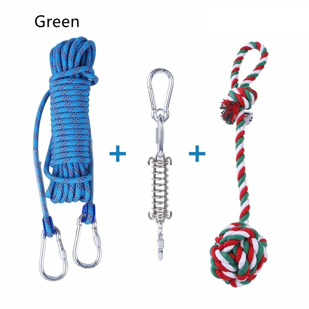 Outdoor Funny Dog Toy Stainless Steel Spring Suspension Cotton String Households Outdoor Toy Training