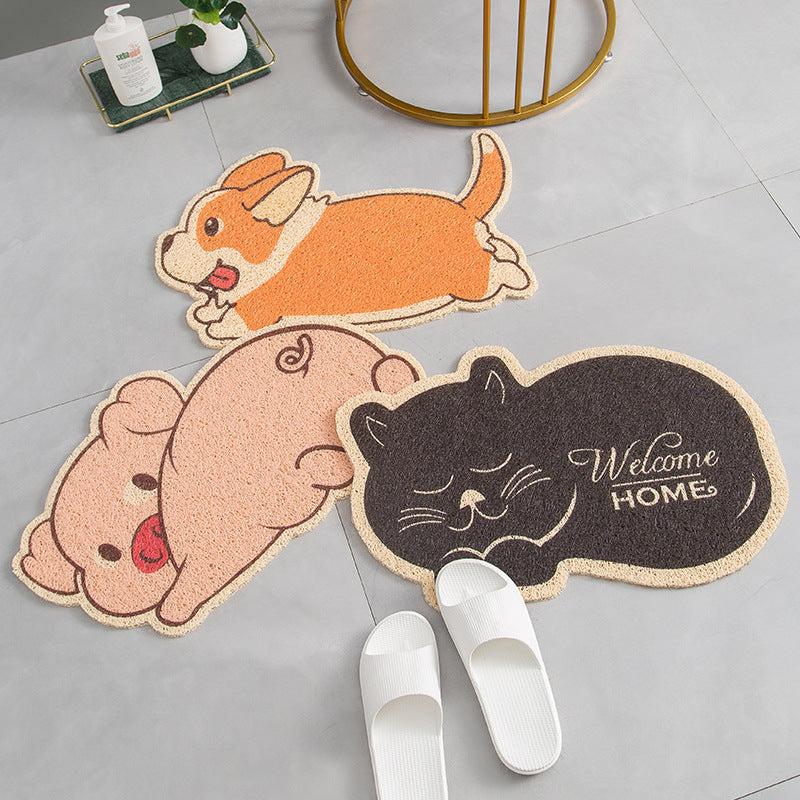 Alfombrilla para pies de dormitorio con entrada de casa de animales de dibujos animados lindo