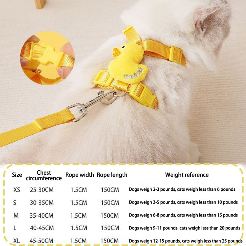 Corde de traction pour chats Gilet de traction spécial canard jaune Haute valeur Anti-casse Réglable pour la marche