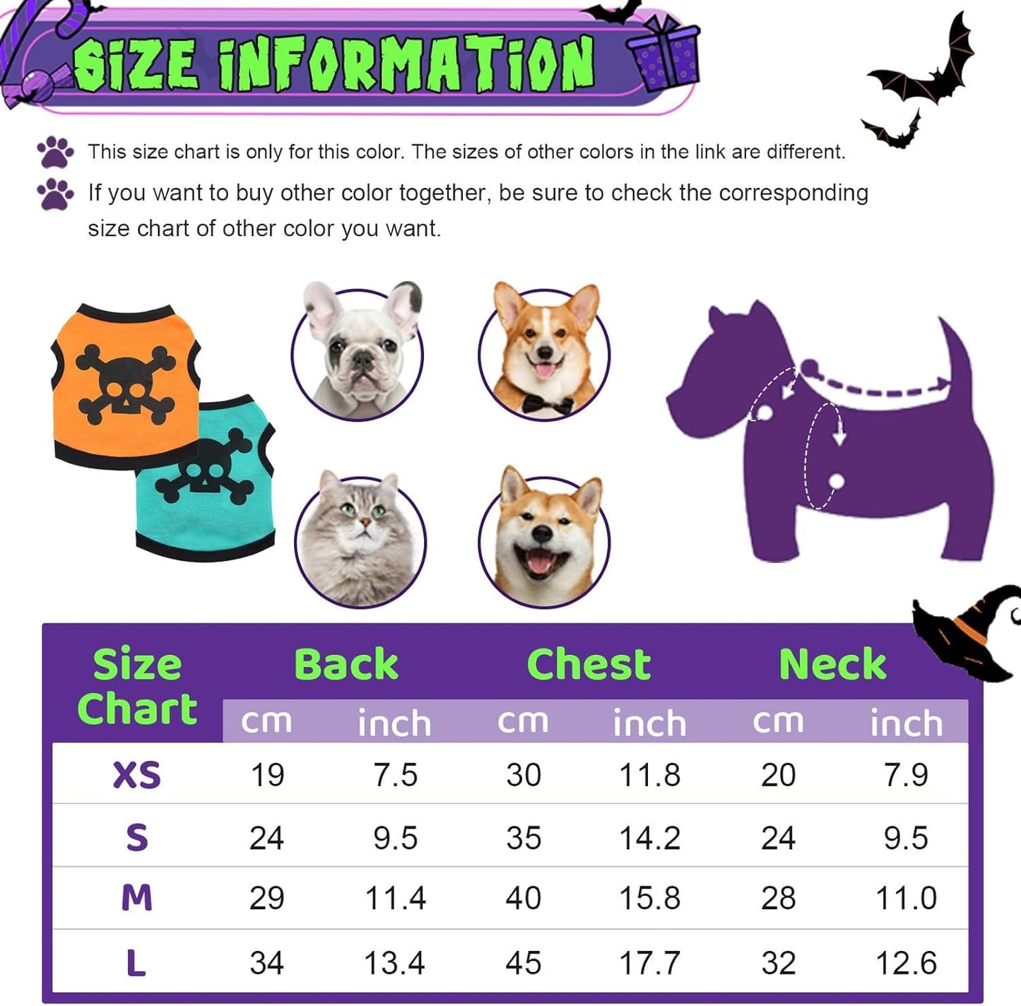 Dog Vest Skull Bones Halloween Cosplay Dog Tank Top Colour Blocking Stretch Cats Costumes