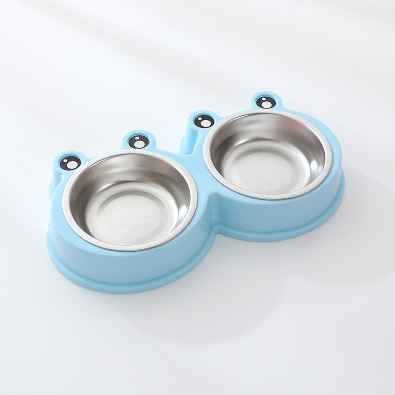 Cat Bowl Dog Bowl Drinking Water Feeding One Piece Pet Double Bowl Stainless Steel Frog Bowl Pet Food Utensils Pet Products