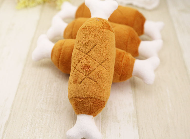 Molaires de cuisse de poulet en peluche à double os, jouet sonore