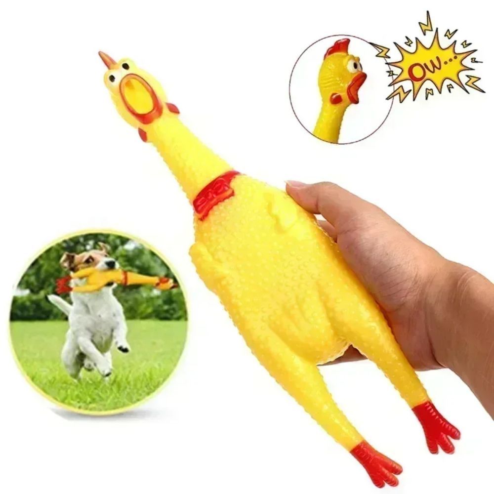 Nuevo juguete para perros con chirrido, pollo chillón, juguete masticable para perros, duradero y divertido, juguetes de pollo con escape de goma amarillo