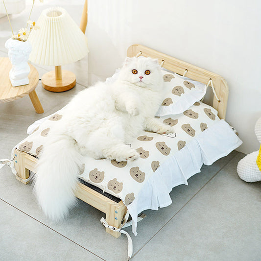 Cama para gatos de madera maciza con suministros para mascotas extraíbles y lavables para todas las estaciones