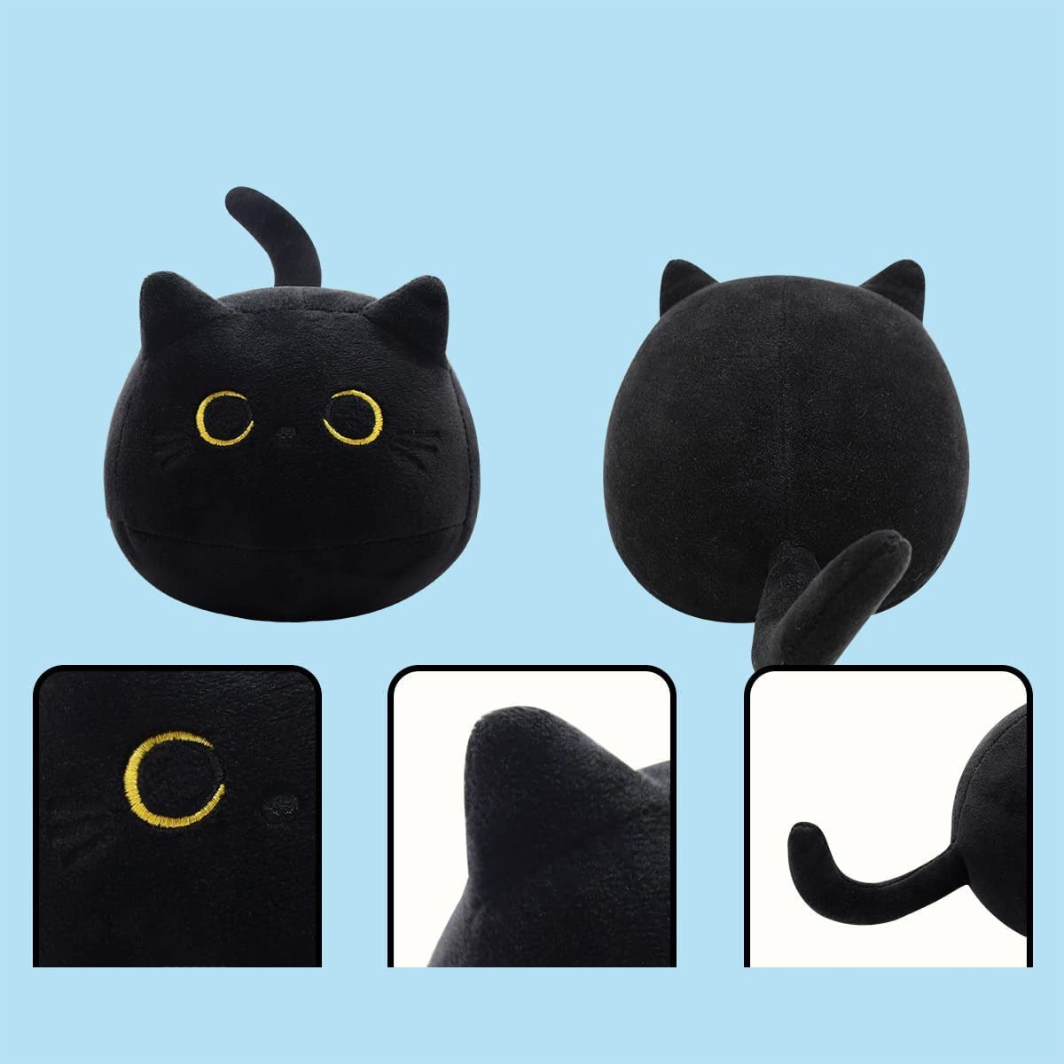 Peluche de gato negro esponjoso, animal de peluche, almohada suave para la siesta, cojín para decoración del hogar, regalo de cumpleaños creativo para niños 