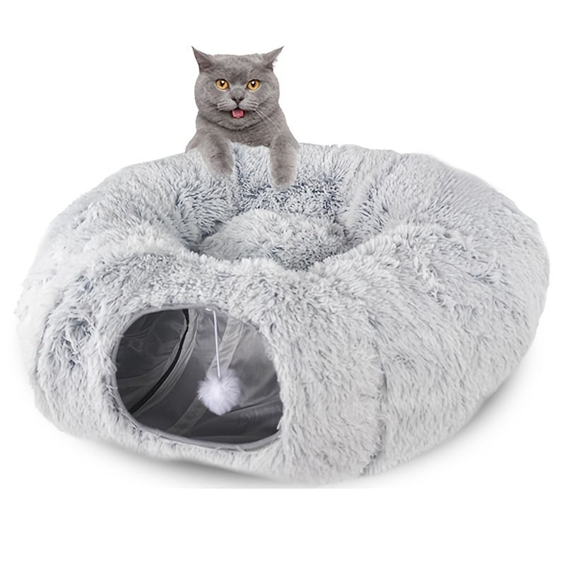 Nid de chat d'hiver Tunnel de chat rond en peluche nid d'animal de compagnie chaud pliable chenil de Tunnel de chat 