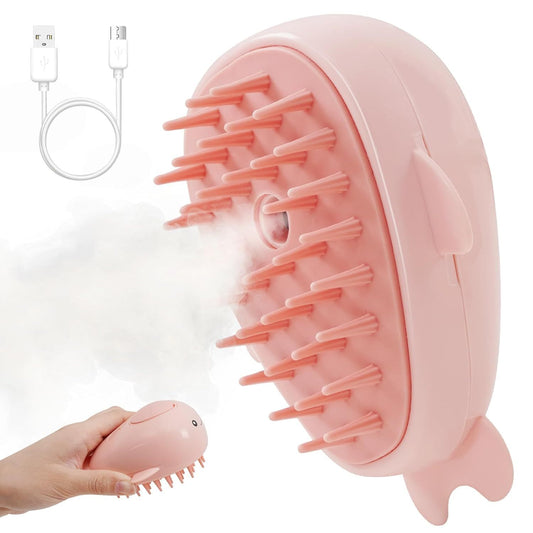 Whale Cat Steam Brush-3 In 1 Steamy Cat Brush, Rechargeable Steamy Pet Brush Self Cleaning Cat Groom Brush Silicone Spray Cat Steamer Brush For Massage, Pet Hair Removal Comb For Cats Dog