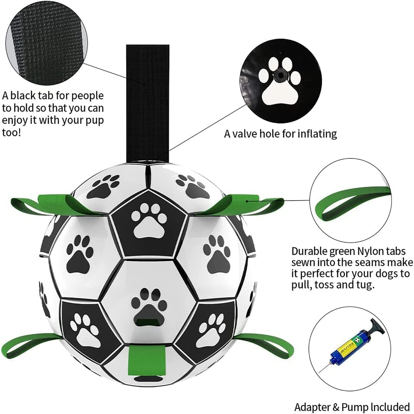 Juguete interactivo de fútbol para perros, balón de fútbol, ​​juguete de entrenamiento inflado para perros, pelotas de Collie con borde al aire libre para suministros para mascotas perros grandes