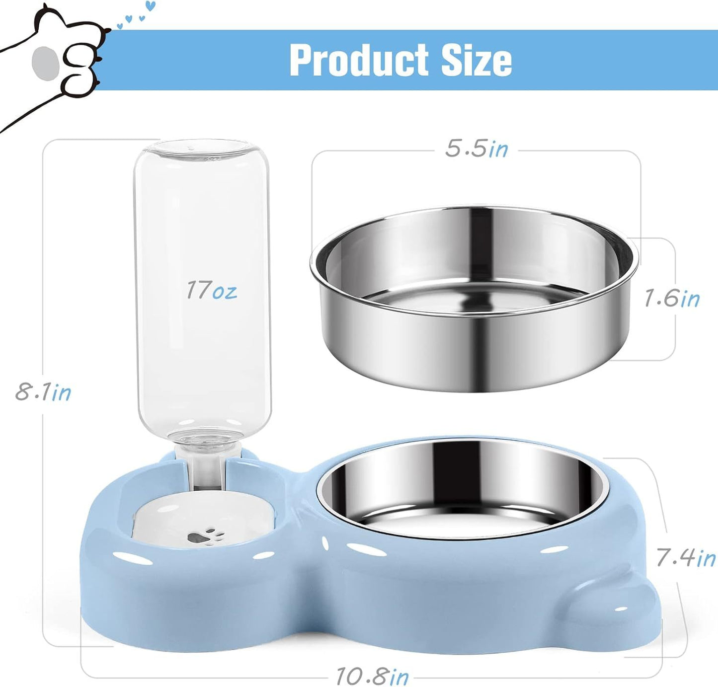 Ensemble de gamelles pour chien et chat avec distributeur d'eau et bol en acier inoxydable pour chats et petits chiens