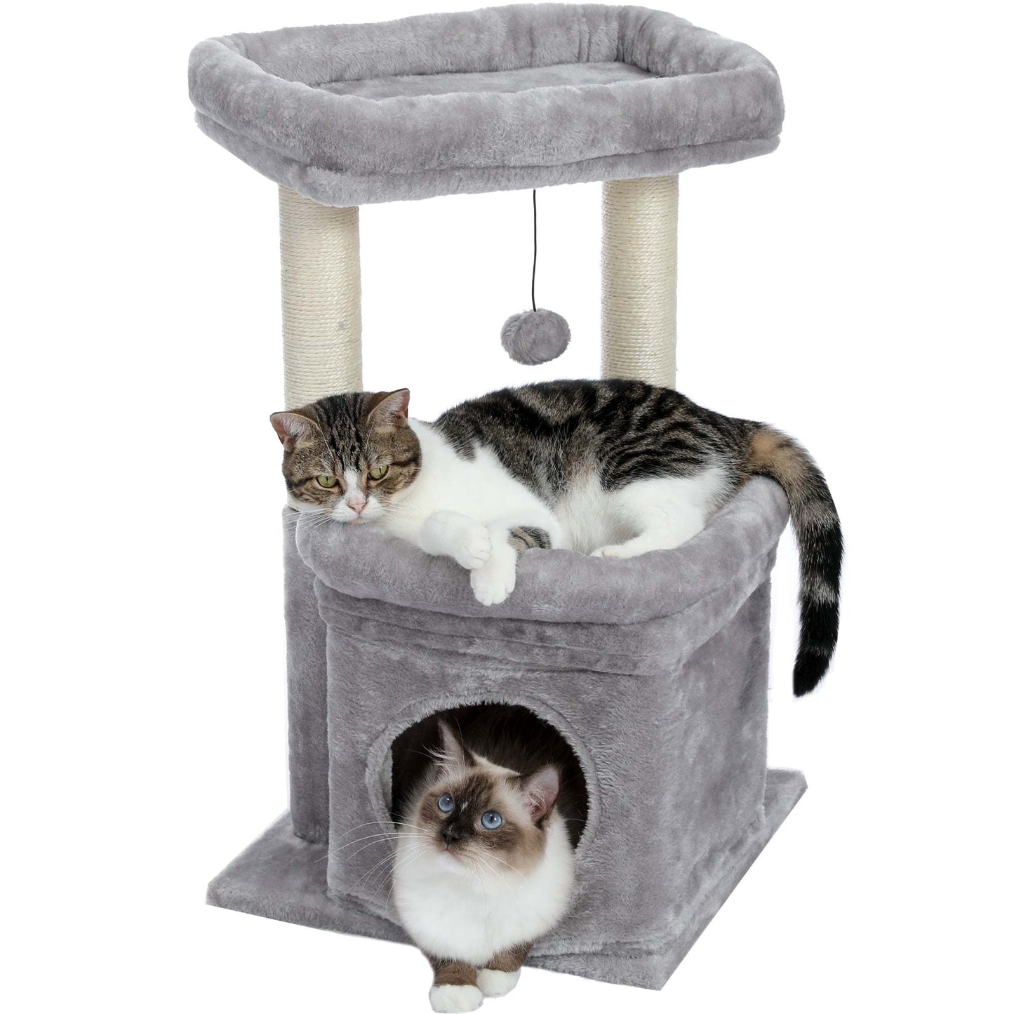 Torre para gatos Pefilos de 29 pulgadas para gatos de interior, condominio para gatos con postes rascadores de sisal, percha de felpa, muebles tipo cama para gatos, color beige