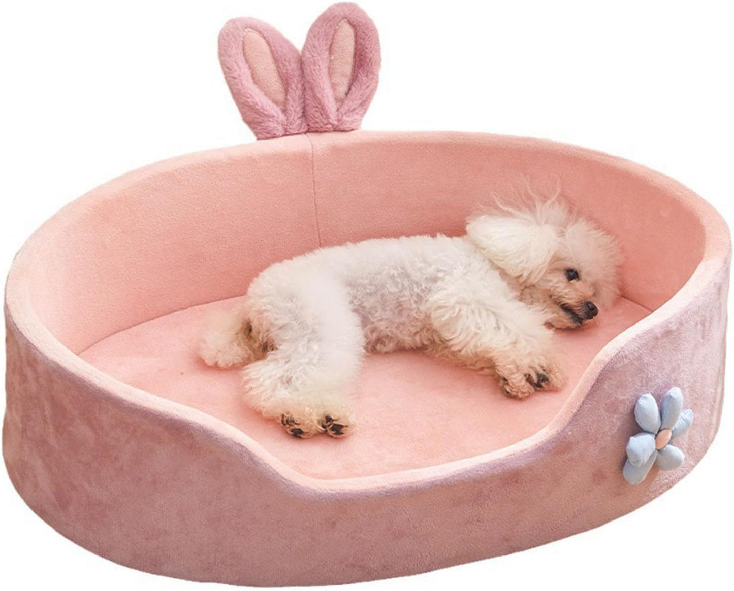 Bonita cama de princesa para perros, color rosa, desmontable, lavable, con orejas de conejo, suave, cómoda y cálida, para razas pequeñas y medianas, para las cuatro estaciones