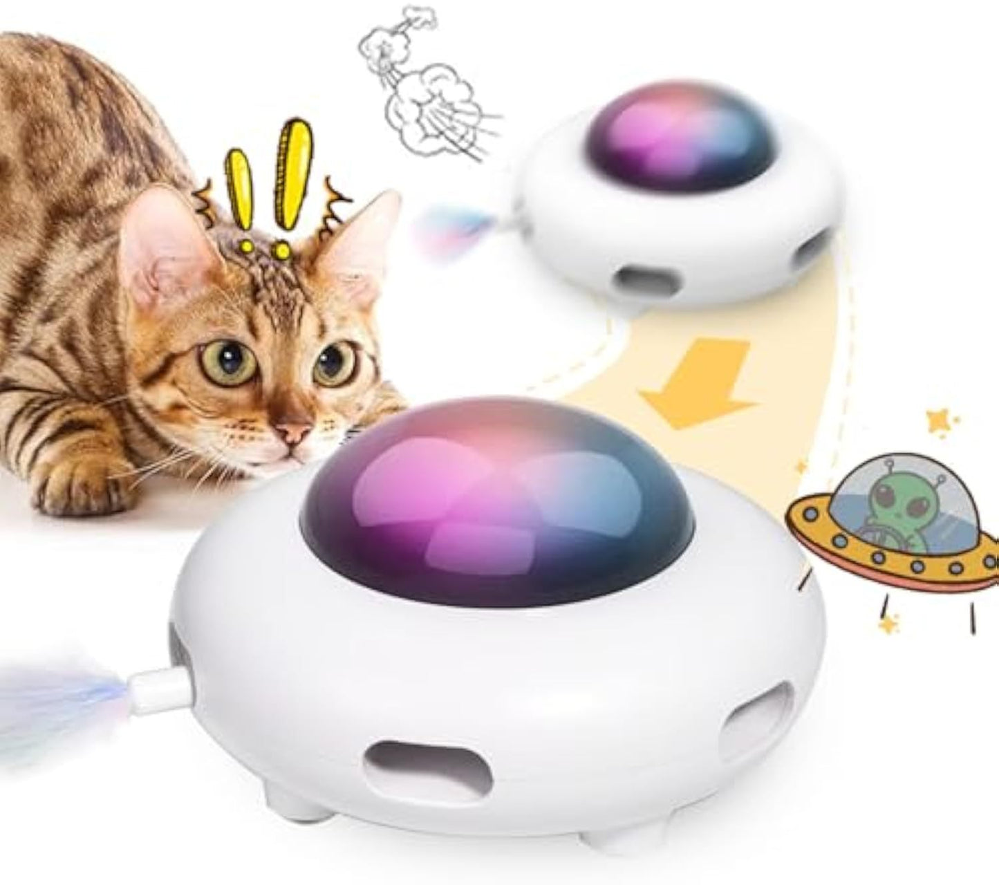 Jouets interactifs pour chats d'intérieur Jouets automatiques pour chatons Jouets pour chatons en mouvement Jouet d'épilation pour exercices de coups de pied à plumes rechargeables par USB